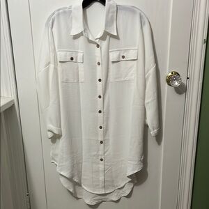White Button-Up Shirt Beachwear or Streetwear.